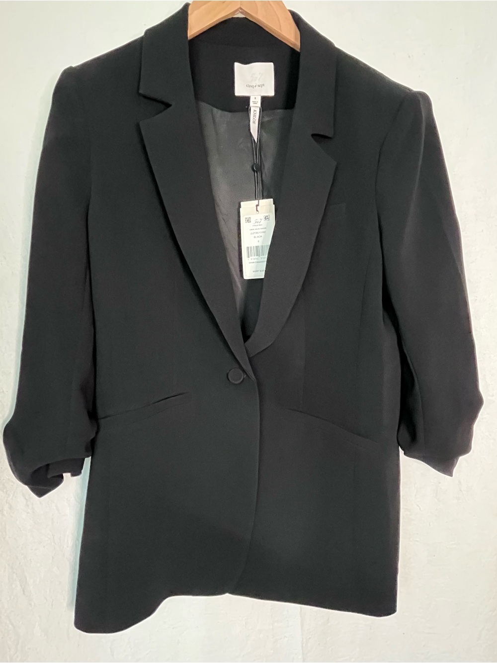 Cinq à Sept Crepe Khloe Ruched Sleeve Blazer Black Size 8 *NWT*